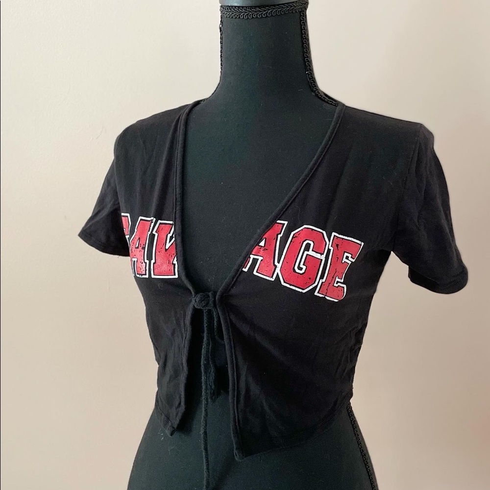 Black tie front crop top